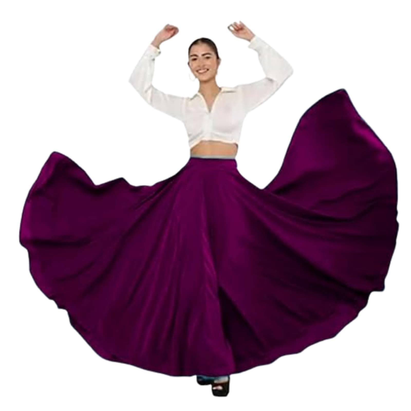 JYESHTA Women's American Crepe Flared A Line Stitched Long Skirt with 12 Mtr Flare 40 in Height | Skirts for Women Long Length | Long Skirts for Girls