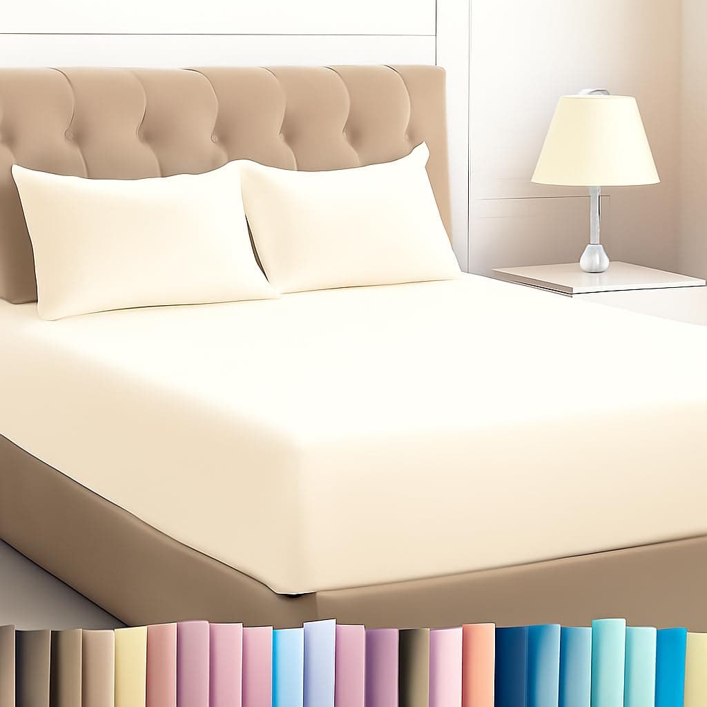 Bhoomi Impex Microfiber Elastic Fitted Bed Sheet Set - Single Size 72x78 Inch, Includes 2 Pillow Covers - Soft, Durable Ivory Solid Bedding
