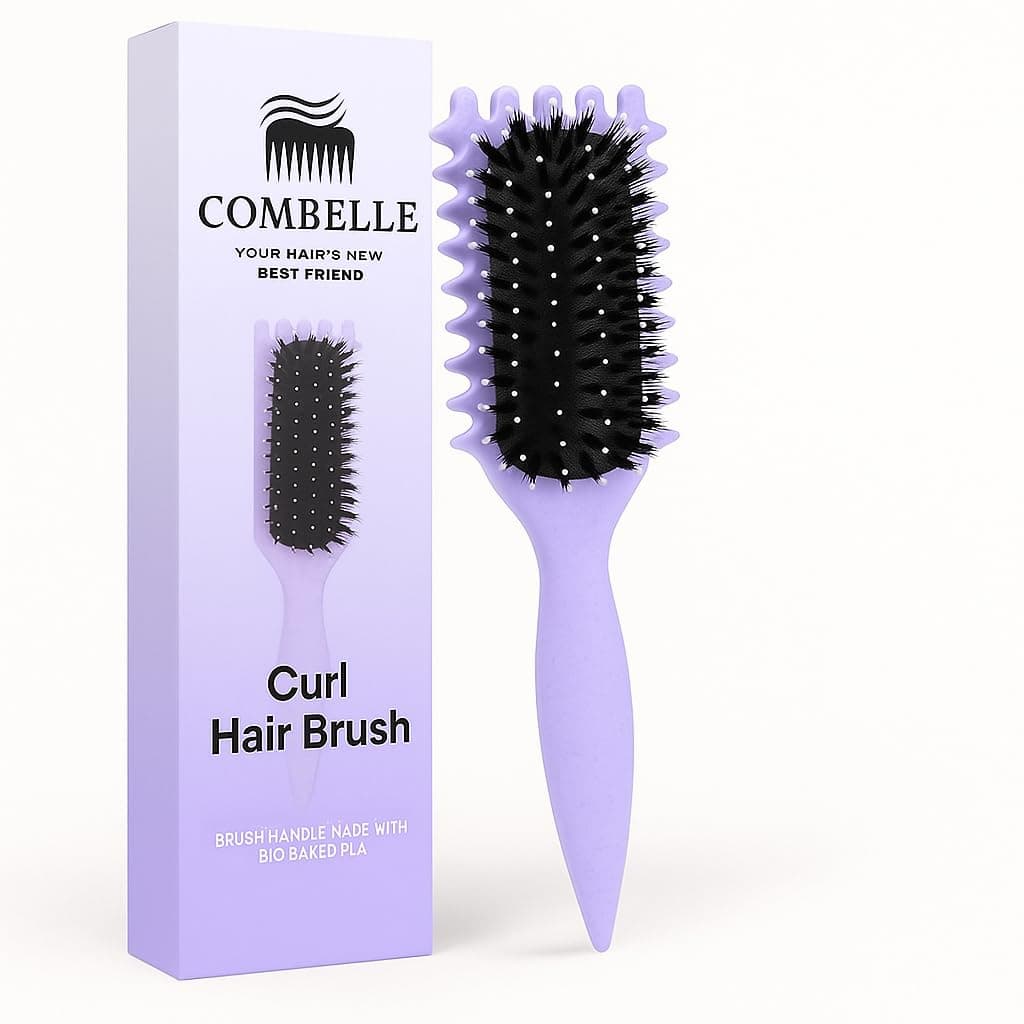 Combelle 5-in-1 Curl Hair Brush | Vegan Boar Bristles | Bio-Based PLA Handle | Detangling, Defining & Frizz Control for Curly & Wavy Hair | For Men & Women - Purple