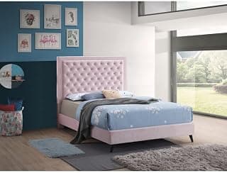 Upholstered Twin Profile Bed Without Storage for Bedroom | Sheesham Solid Wood Double Bed for Home|Without Mattress| 36"X78" Mattress| Pink