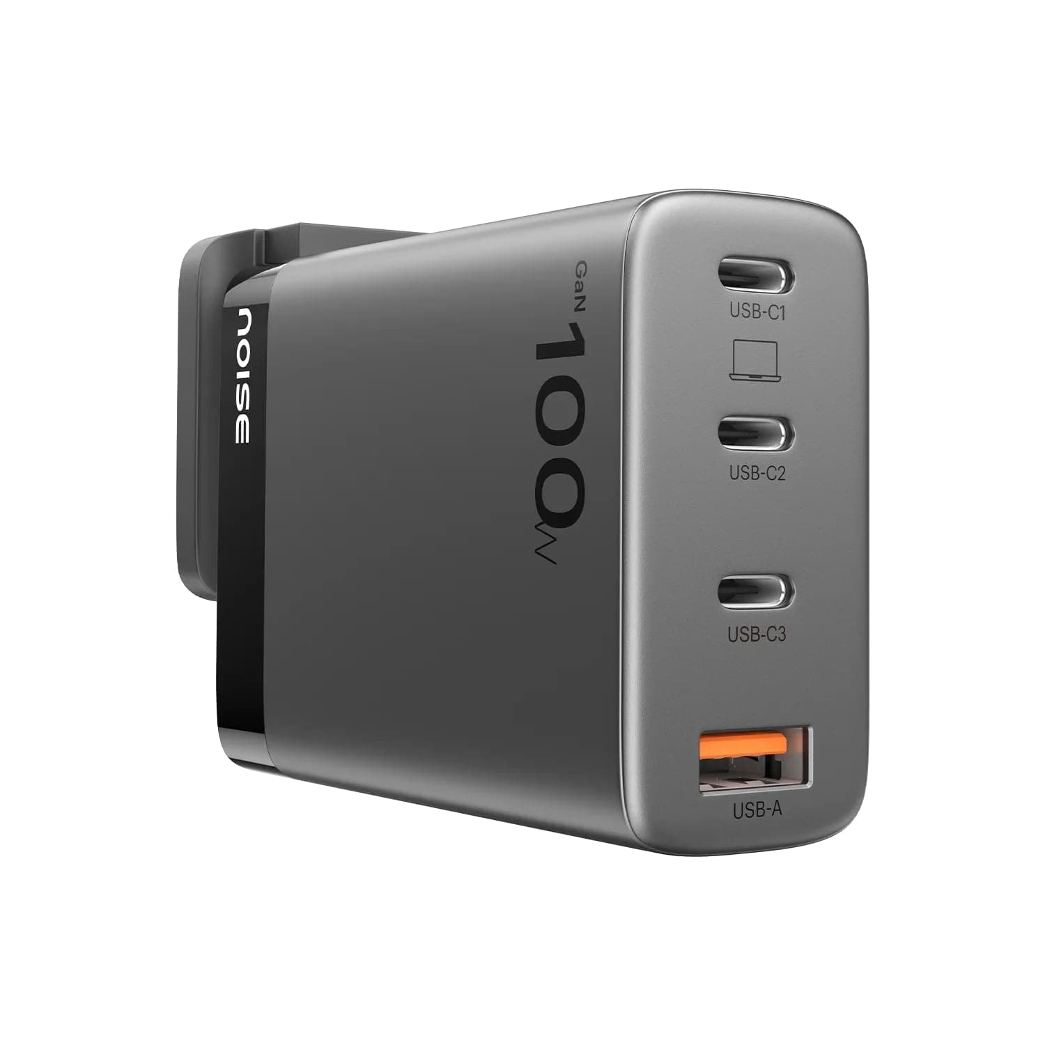 Noise GaN Charger 100W PD: Charge 3 Devices Simultaneously, 4 Ports (3xUSB-C+1xUSB-A), PD 3.0, Compatible with MacBook Pro, iPhone, Samsung, Fast Charging Compact Travel Charger (Black)
