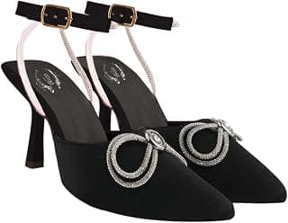 Shoetopia Women's Satin High Heel Sandals Pointed Toe Party Heels with Rhinestone Bow & Ankle Strap – Elegant Stilettos for Weddings & Events