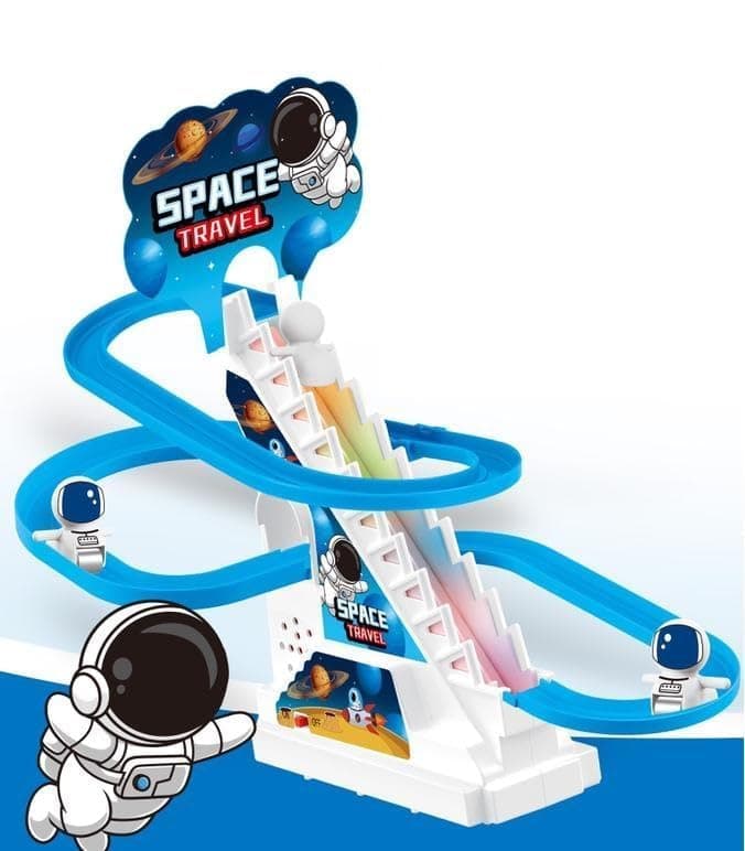 WireScorts Space Travel Music Track Toy with Climbing Stairs, Flashing Lights & Music I Battery Operated Slide Toy for Kids 3+ Years I Fun Spiral Track Playset for Boys & Girls