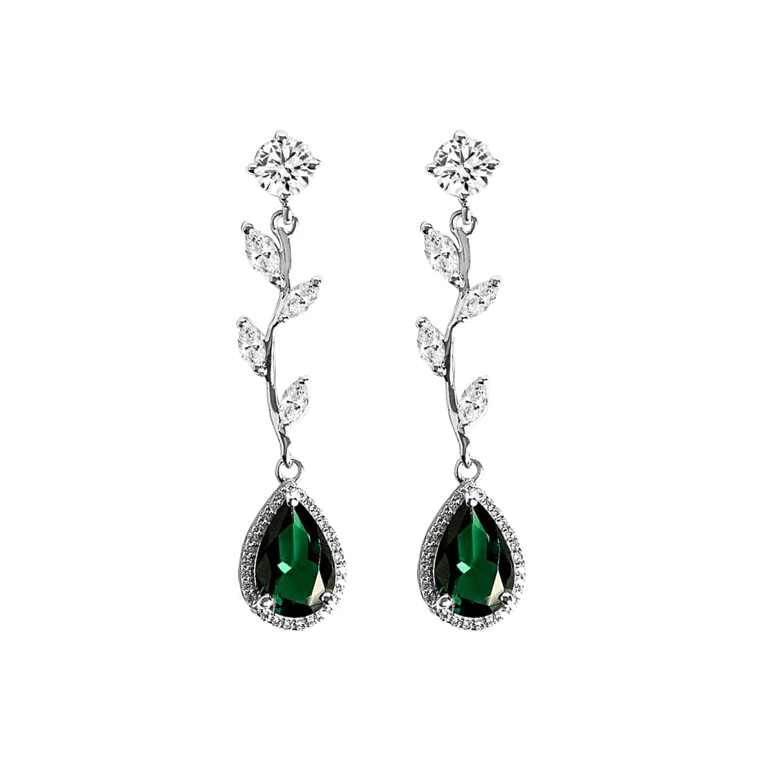 Clara 925 Silver Leafy Green Necklace Jewellery Set With Earrings for Women | Gift for Wife & Girls | Platinum Plated | Swiss Zirconia | Jewellery Set
