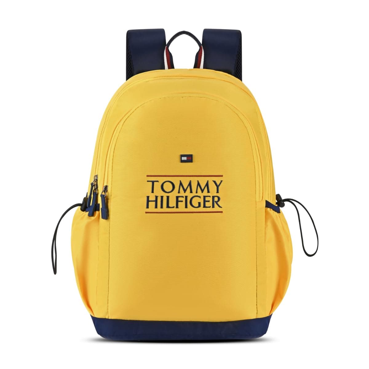 Tommy Hilfiger Student School Bag & University Backpack Coral - Yellow+Navy | Durable Water-Resistant Polyester with Premium Embroidery | Multi-Utility Organiser & Rain Cover | 33L Capacity