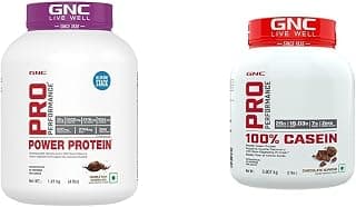 GNC Pro Performance Power Protein| Double Rich Chocolate | 4 Lbs & 100% Micellar Casein | | 25G Protein | 15G EAA | 7G BCAA | Chocolate Supreme | 2 Lbs COMBO,1.81 Kilogram, 25 Scoops
