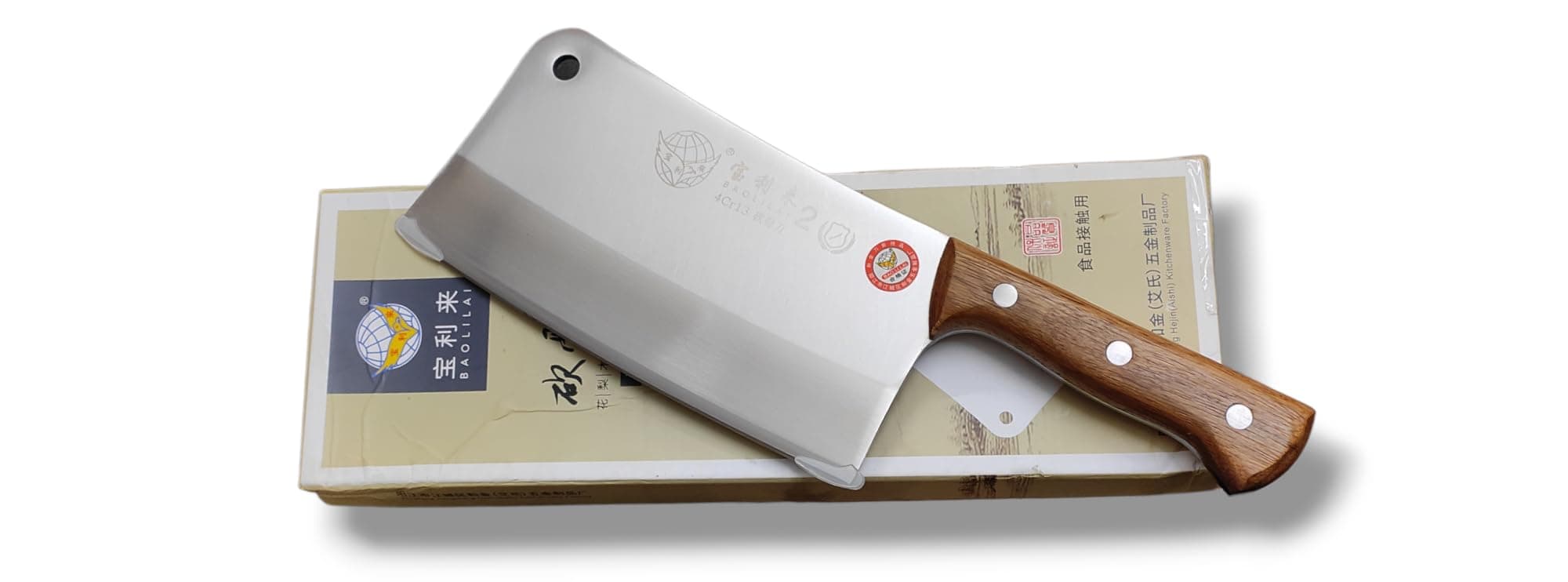 RT SHOP Stainless Steel Meat Cleaver Heavy Duty Chinese Chef Chopper Kitchen Knife, Non-Slip Ergonomic Design Wenge Wood Handle for Chopping Bones Frozen Meat 1kg Weight