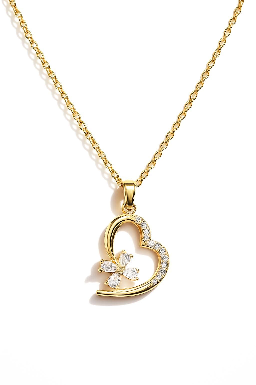 MIAMI Jewellery Gold Plated Heart Pendant Necklace for Women | Butterfly AD Stone Love Charm Locket | Adjustable Chains | Stylish Necklace Set | Anti Tarnish |Valentine Gift for Girls Woman Girlfriend
