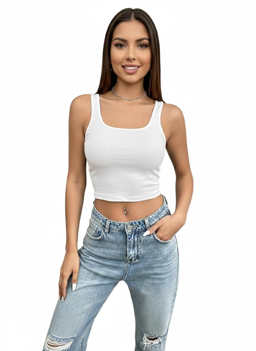 Thrifty Thread Women's Cotton Strechable Tank Tops/Crop Tops Scoop Neck, Sleeveless Available Sizes -S, M,L,XL