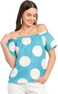 Zink London Blue Printed Women's Off-Shoulder Top