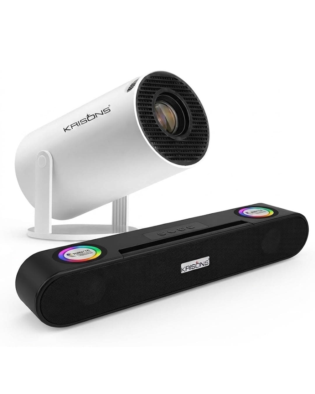 Krisons Zytel-003 Smart LED Projector with Free 20 Watts SoundBar,1080p HD Resolution, Rotatable Design, Built-in Streaming Apps(Netflix etc.), 3500 Lumens, Screen Mirroring,1+16GB,Android+BT+WiFi