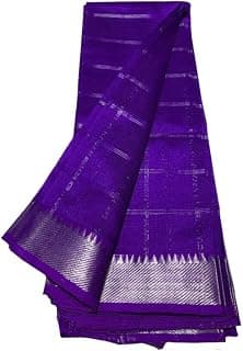 | Women's Handloom Cotton Silk Bhagalpuri Check Saree with Zari Designed Border Free Size_Color Variation