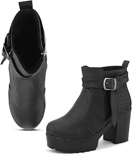 XE Looks Fashionable & Trendy Block Heel Ankle Boots for Women with Buckle Detail and Zipper Closure, Ideal for Casual and Dressy Outfits for Women & Girls