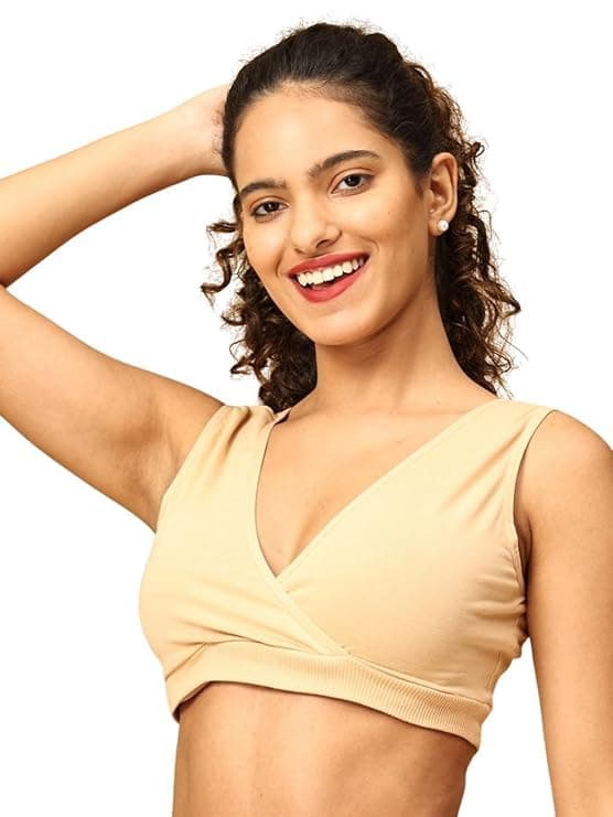 The Mom Store | Cotton Mix Non Padded Wire Free Maternity Bra for Women Feeding | Nursing Bra for Breastfeeding | V Neck Full Coverage Pregnancy Bra