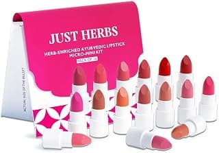 Just Herbs Ayurvedic Shade Discovery Lipstick Kit | 16 Mini Shades (0.4g each) | Long-lasting | Weightless | Ghee, Brahmi & Ashwagandha Formula | Creamy Matte | Indian Skin Tones