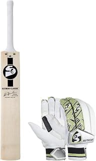 SG Scorer Classic Kashmir Willow Cricket Bat (Size: Size 4,Leather Ball) & SG Ecolite RH Batting Gloves, Junior (Color May Vary, Cotton, Cricket)