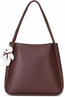 SIJJEEL Women's Handbag Synthetic Leather Shoulder Bag with Bear Charm Tote One Size Women's Shoulder Bag Faux Leather Tote