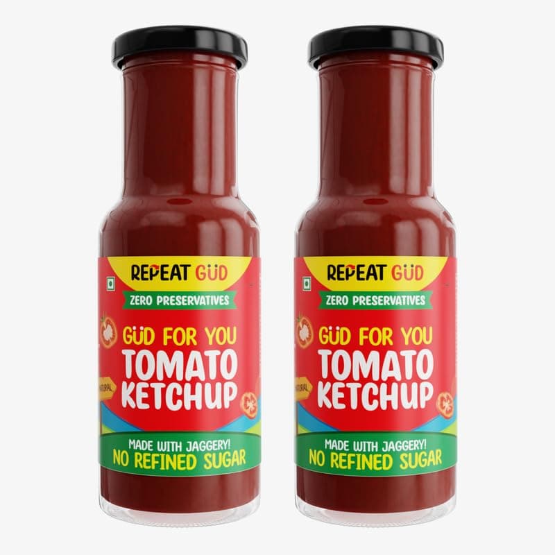 REPEAT GUD Healthy Tomato Ketchup For Kids | No Refined Sugar, Made With Jaggery | 100% Natural Ingredients | No Chemical | No Preservatives | No MSG | No GMO | No Cornstarch | 100 % Vegetarian | 225 gm (Pack of 2)