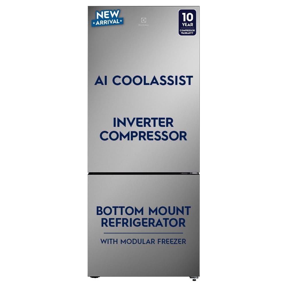 Electrolux 425L 1 Star Double Door Refrigerator with AI CoolAssist, Bottom Mount Freezer, GreenZone Technology, Cooling 360, Inverter, Frost Free, UltimateTaste 700, EBE4302C-S, Stainless Steel