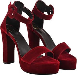 Shoetopia Women’s Velvet Block Heel Sandals – Stylish Comfortable Open Toe Platform with Ankle Strap, Party & Evening