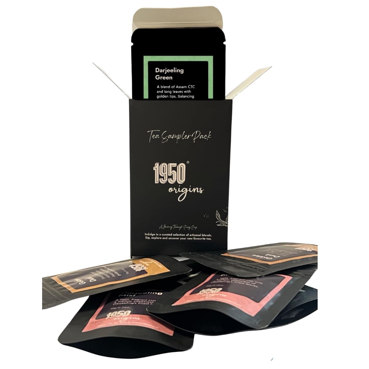 1950 Origins Whole Leaf Tea Sampler Pack | Premium Black & Green | Assorted Tea Pack | Pure Assam & Darjeeling Leaves | 100% Natural Loose Leaf | Aromatic, Flavourful and Fresh | 10g x 6 packs