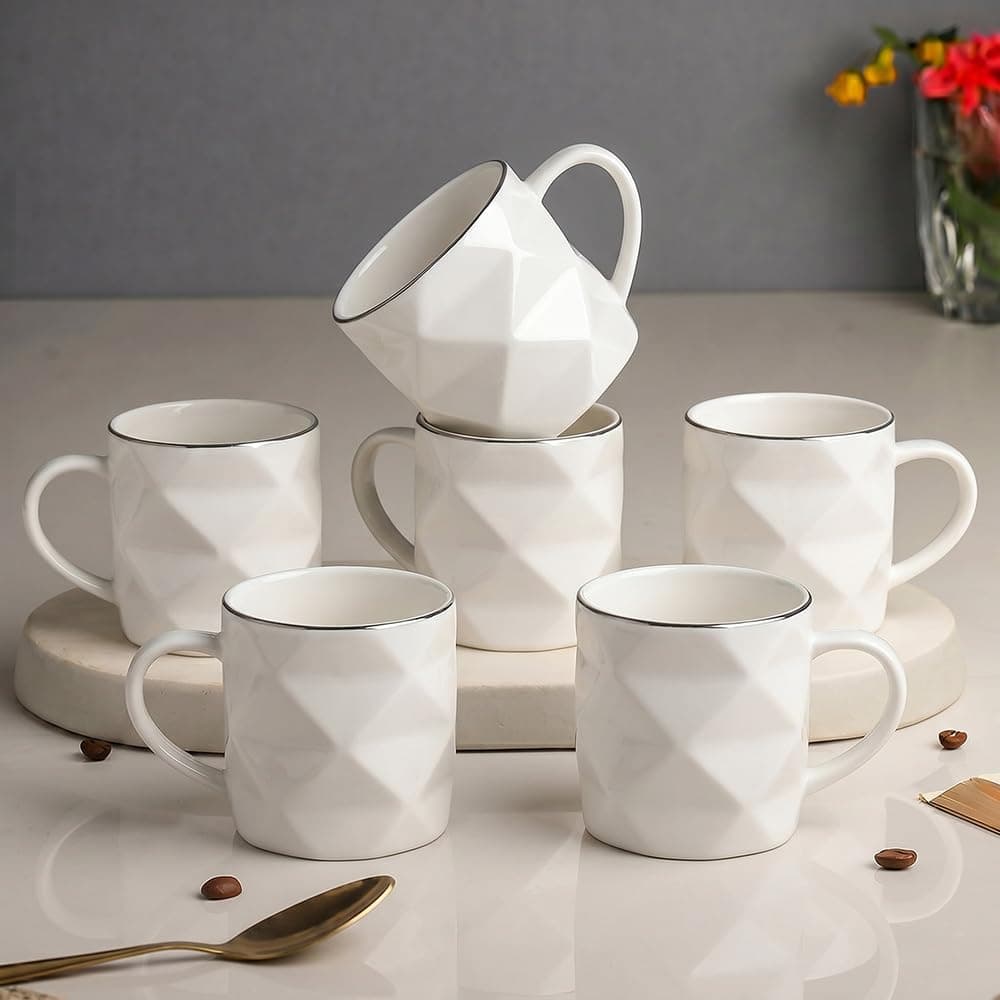 U.P.C. Ceramic Tea Cups Set of 6| Microwave & Dishwasher Safe Cup Set of 6 for Tea & Coffee | Premium Coffee Mugs Set of 6 | Stylish Cups for Home & Office with Bone-Ash Free-150ml.