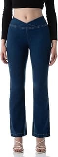 INKD Women's Flared Pull-on Jeans - Mid-Rise| Enzyme Wash | Slant Waistband | Jeans for Women (Available in Plus Sizes)