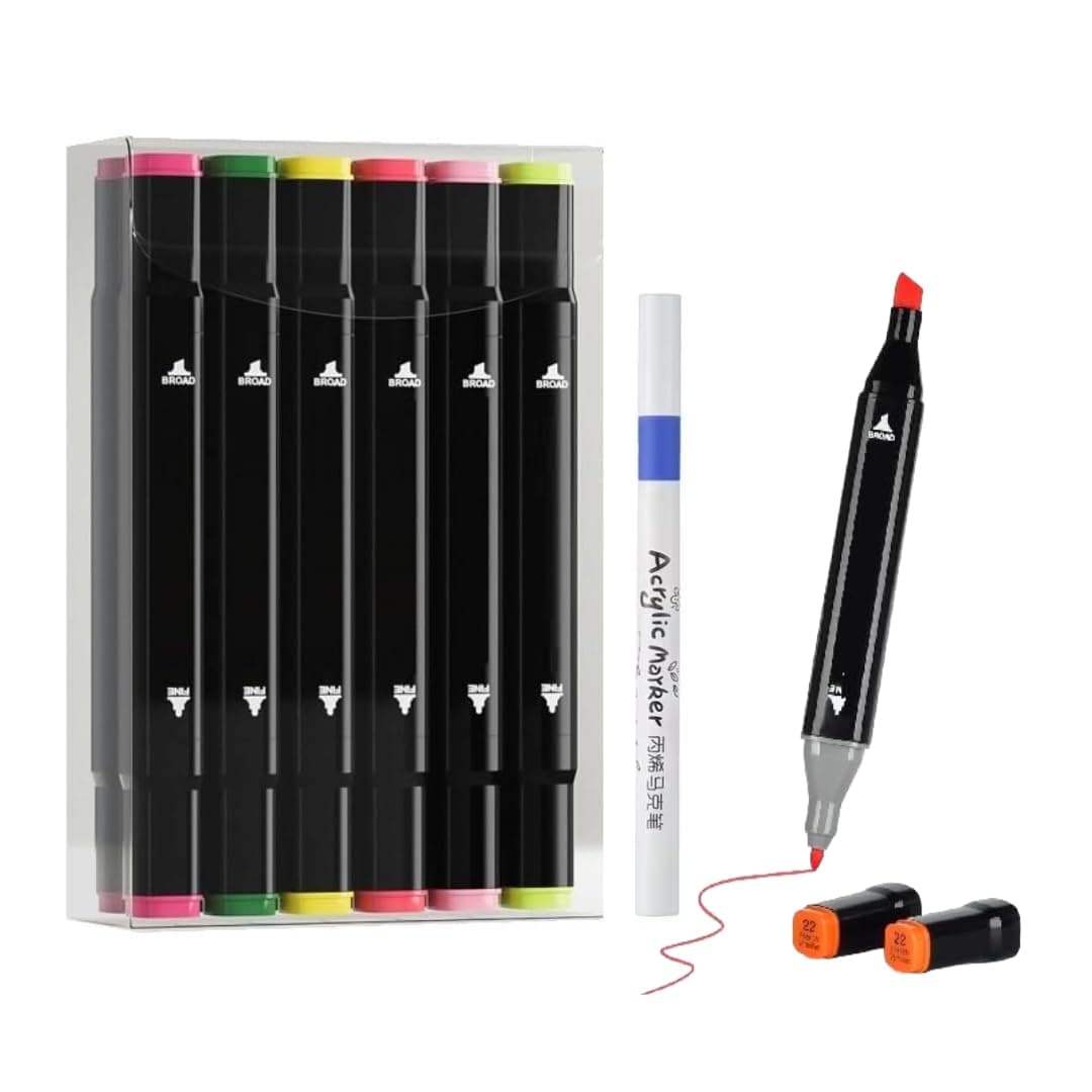Corslet 13 Pcs Marker Colour Set 12 Pc Dual Tip Alcohol Markers Set with Random 1 Pc Acrylic Marker Stationary Set Sketch Pen Set for Kids Alcoholic Markers Set for Calligraphy Drawing & Sketching