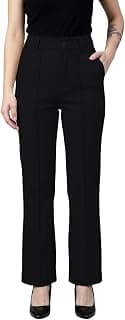 Navyankaa Women’s High Waist Formal Straight Fit Trousers Premium Stretch Office Pants Front Pleated Design Smart Workwear Bottom for Office, Casual & Business Wear