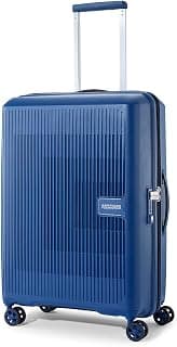 American Tourister Aerostep 8 Wheels 77 Cm Checkin 4 Wheel Inline Trolley Bag Hardshell Case Polypropylene 360 Degree Wheeling System Luggage,4 Wheel Inline Trolley Bag for Travel,Navy Blue,Large