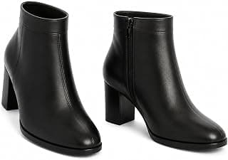 Women's Ankle Boots – Faux Leather Pointed Toe Booties with Side Zip & Mid Block Heel for Work, Party & Everyday