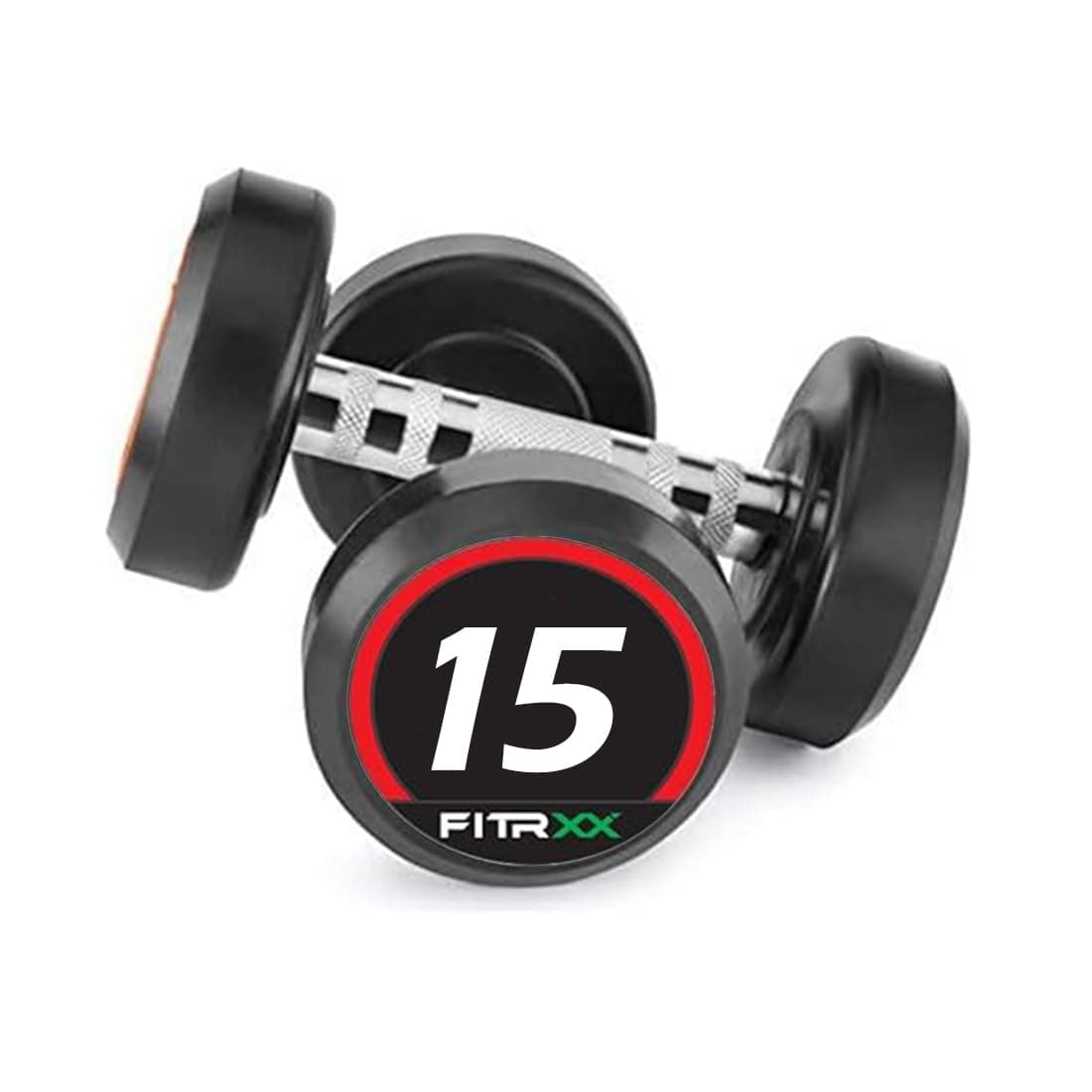 FITRXX Pair of 15kg Rubber Coated Round Bouncer Dumbbells for Men & Women | Premium Cast Iron Dumbbell Set for Home & Gym | Full Body, Strength & Fitness Training | Set of 2 (15kg Each)