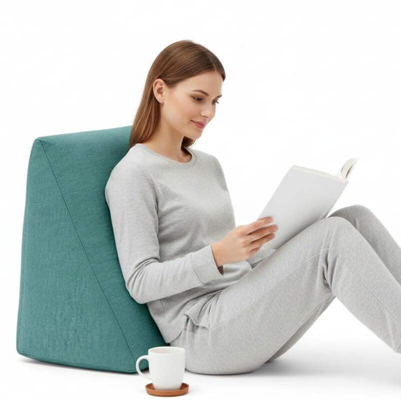 Wakefit Memory Foam Wedge Pillow | Reduce Acid Reflux, Snoring & Back Discomfort | Soft Washable Cover | Multi-Use Support | Green