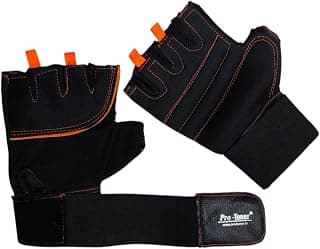 Protoner Gym Gloves with Wrist Support, Unisex, Black and Orange, Fingerless Design