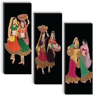 SAF paintings set of 3 Traditional Rajasthani Woman UV textured self adeshive wall painting for home decoration SANF-SJ46