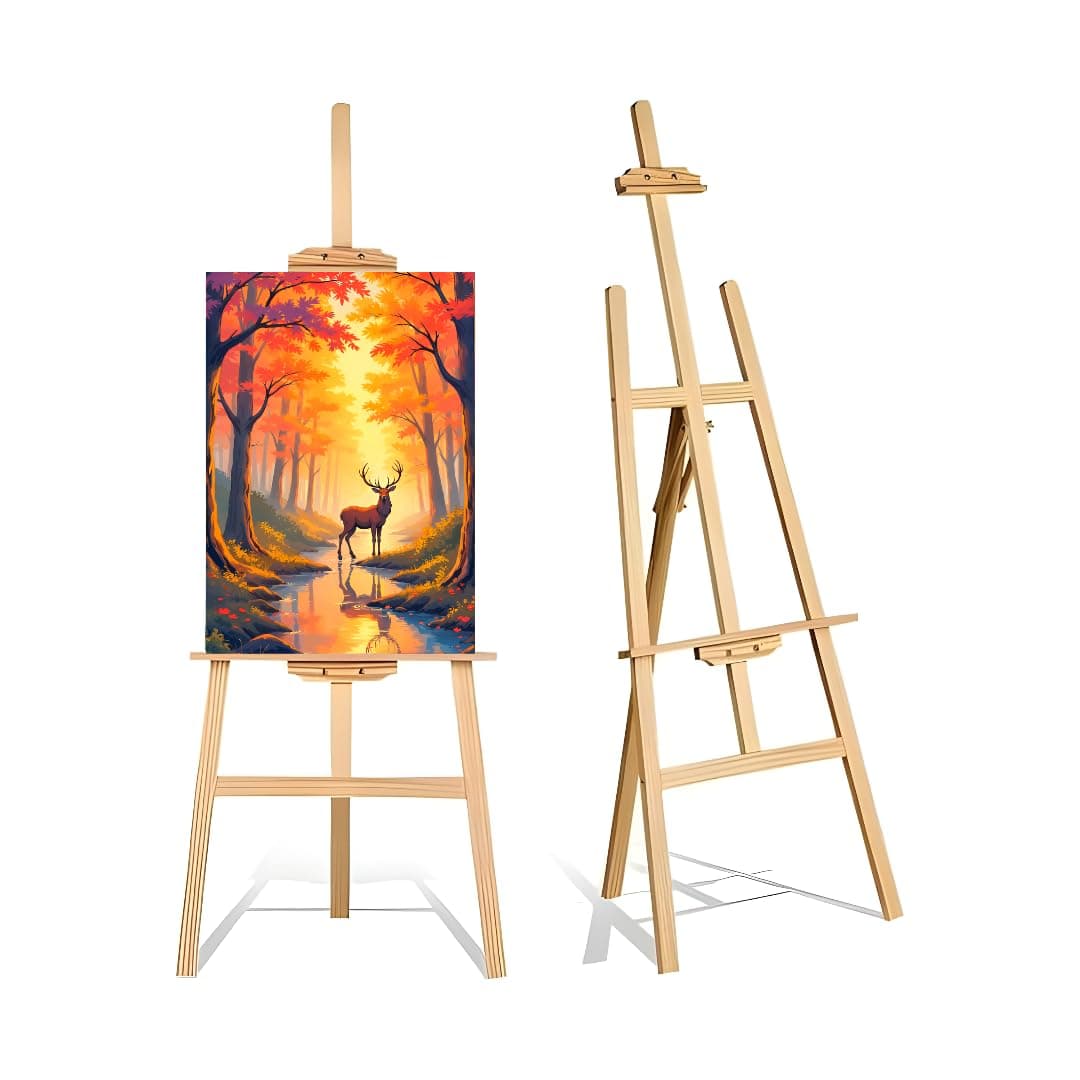 Powerpak WE-1 5ft Premium Wooden Easel Stand for Artist, Adjustment Angle & Height Solid Pinewood Easel for Studio, Display & Canvas Painting Display (5 ft)