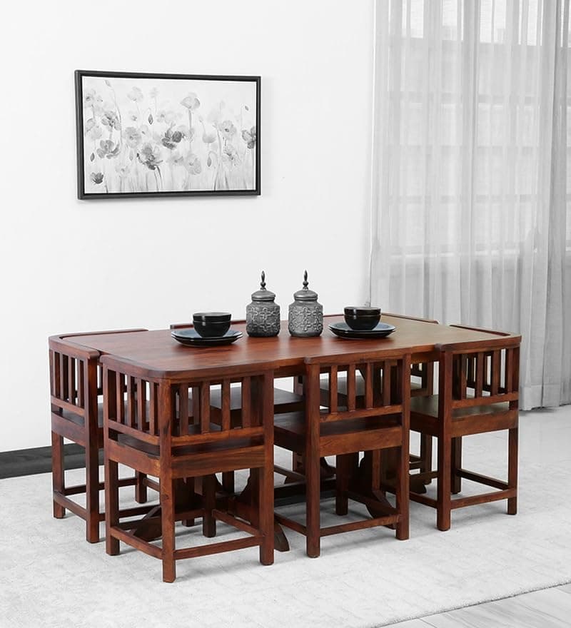 wopno Furniture Pure Sheesham Solid Wood 6 Seater Dining Table for Living Room Home Hall Hotel Dinner Restaurant Wooden Dining Table Dining Room Set Home & Kitchen (6 Seater, Honey Oak)