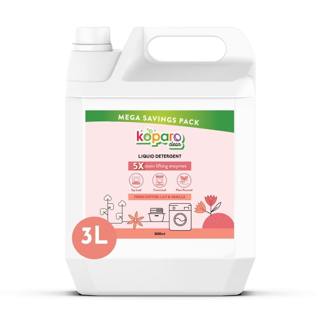 Koparo Liquid Detergent | 3 Litre | Top Load & Front Load Washing Machine Liquid Detergent | Organic Bio-Enzymes Laundry Detergent | Tough on Stains, Safe for Kids & Sensitive Skin | Lily & Vanilla