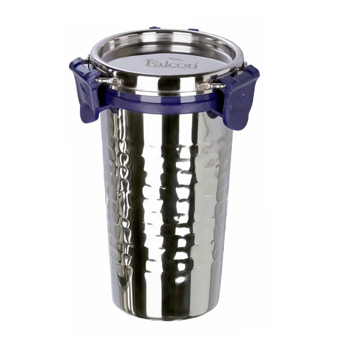 PDDFALCON EcoNxt Stainless Steel Tumbler/Glass Set with All-Steel Lid, Extra Clamp,Zero Plastic Contact,100% Leakproof BIS Certified,Jindal Seal & Made In India Ideal for Office, Gym, Travel (450ml H)