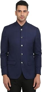 Raymond Men Regular Fit Solid Pattern Poly Rayon Blend Stand Collar Full Sleeve Ceremonial Jacket