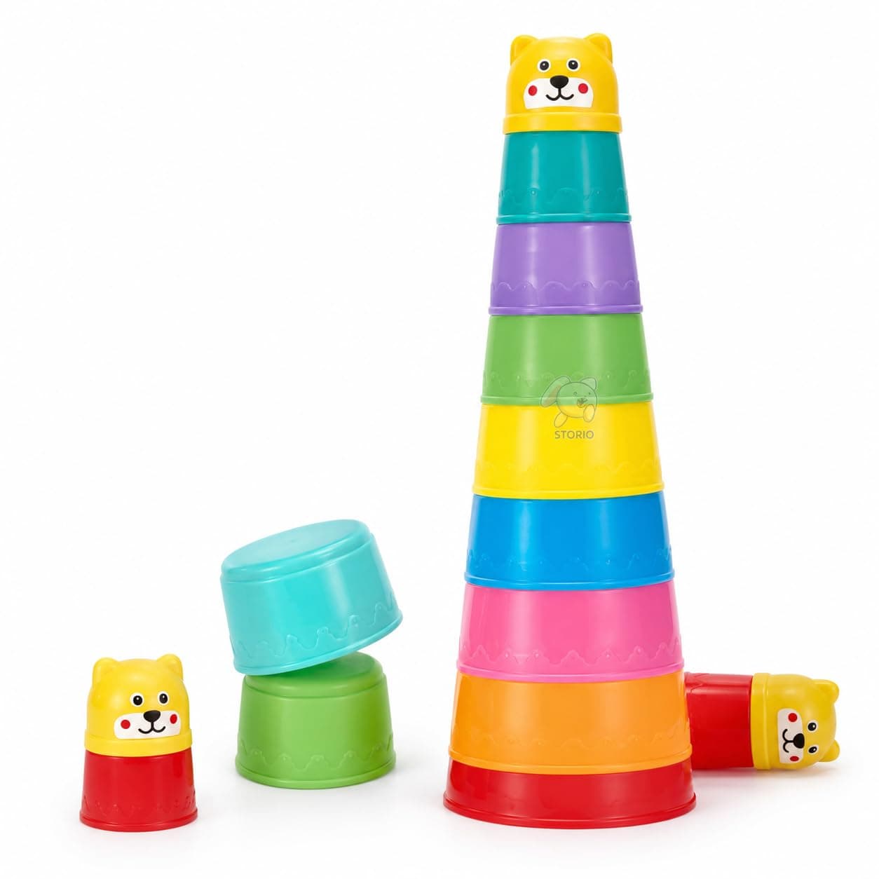 Storio 2-in-1 Build Up Beakers Stacking & Nesting Cups Toy for Kids | 9 PCS Multicolour Educational Beach Sand & Water Activity for Toddlers | Learning Toy for Boys & Girls 6+ Months