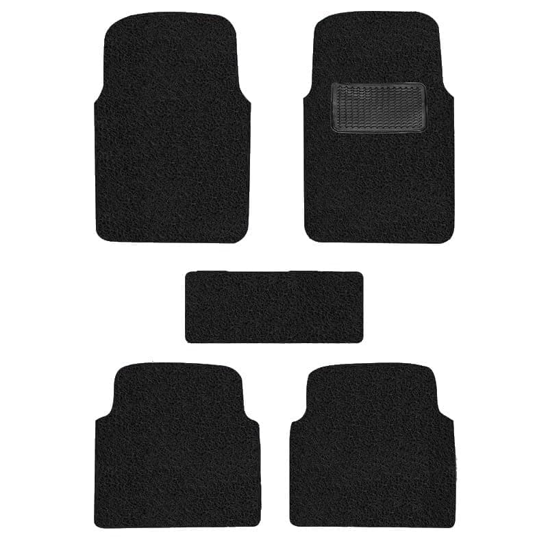 FAM Enterprises Curly Car Floor Mat Compatible for Skoda Rapid||Curly/Noodle Car Mat Dust & Liquid Trapping with Heel Pad||Set of 5 ||Color-Black