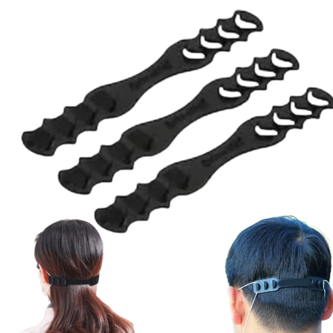 FOXTAIL Hijab Mask Extender Strap | Soft Silicone Adjustable Hijab Holder for Face Mask | Comfortable Ear Saver for Kids, Adults & Hijabis | Pack of 3 (Black)