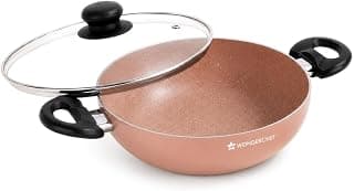 Wonderchef Vitalife Non-Stick Kadhai & Glass Lid for Kitchen, 24cm, 2.5 L, Non-Toxic Coating, PFOA-Free, Cool-Touch Handles, Scratch-Resistant, Gas & Induction Compatible, 2-Yr Warranty, Terracotta