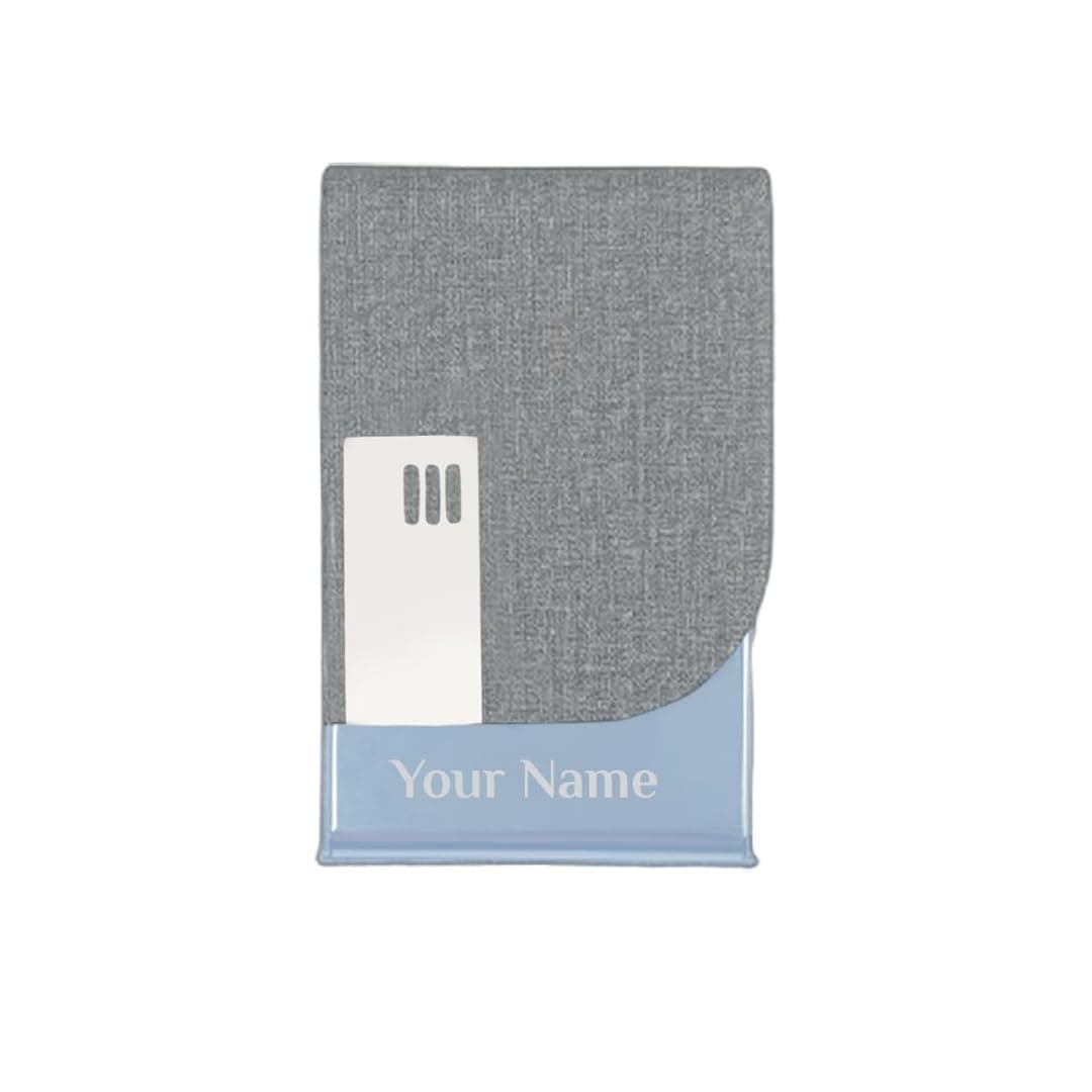 Giftana Personalized Card Holder with Name Engraved, Jute Steel Professional Business Card/Debit Credit Card Holders for Men and Women, New Year Gift for Employees (1.5 x 9.5 x 6.5 cm - Grey)