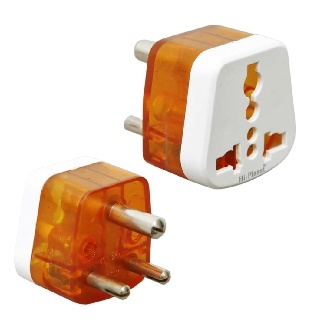 Hi-Plasst USA to India Travel Adapter 6A to 10A 3-Pin Plug Converter (Type D) – Pack of 2 | Universal Socket for UK, Canada, Europe to Indian Plug | Compatible with Mobile, Laptop, Chargers.