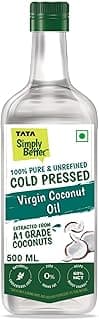 Tata Simply Better Pure & Unrefined Cold Pressed Virgin Coconut Oil,Naturally Cholesterol Free,500ml,Rich Aroma & Flavour of Real Coconuts,For Daily Cooking with Multipurpose Usage,A1 Grade Coconuts