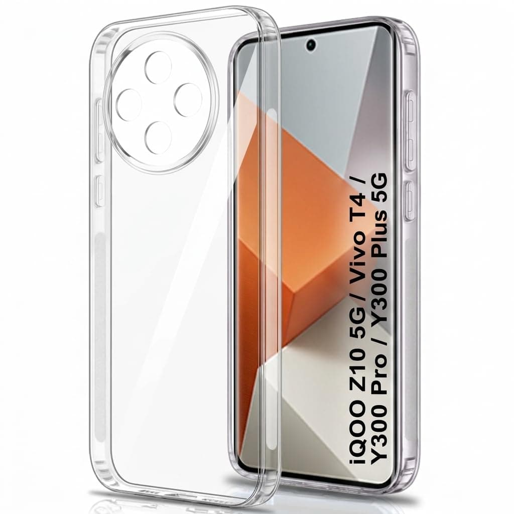 JANAK RAJ 2mm Anti-Skid Dust Plug - Crystal Clear Transparent Back Case Cover Compatible with iQOO Z10 5G/ Vivo T4 / Y300 Pro / Y300 Pro Plus 5G | Camera Protection | Inbuilt Ultra Slim Anti-Slip Grip