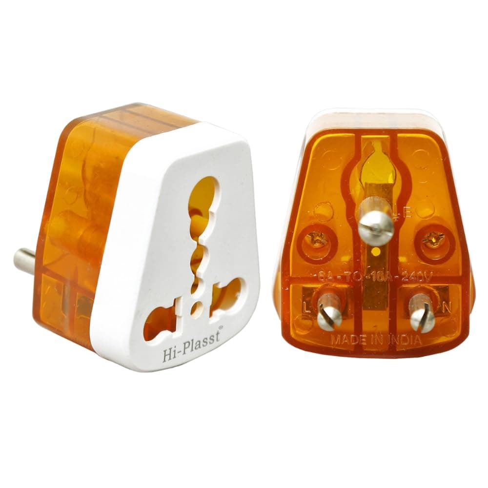 Hi-Plasst 6a to 16a Converter Plug (Pack of 2) 3-Pin International 16 A Socket for Big Size 16amps Plug Top (Use 16 amp Devices in 6 amp Normal Socket) for Geysers A/C Refrigrator Microwave