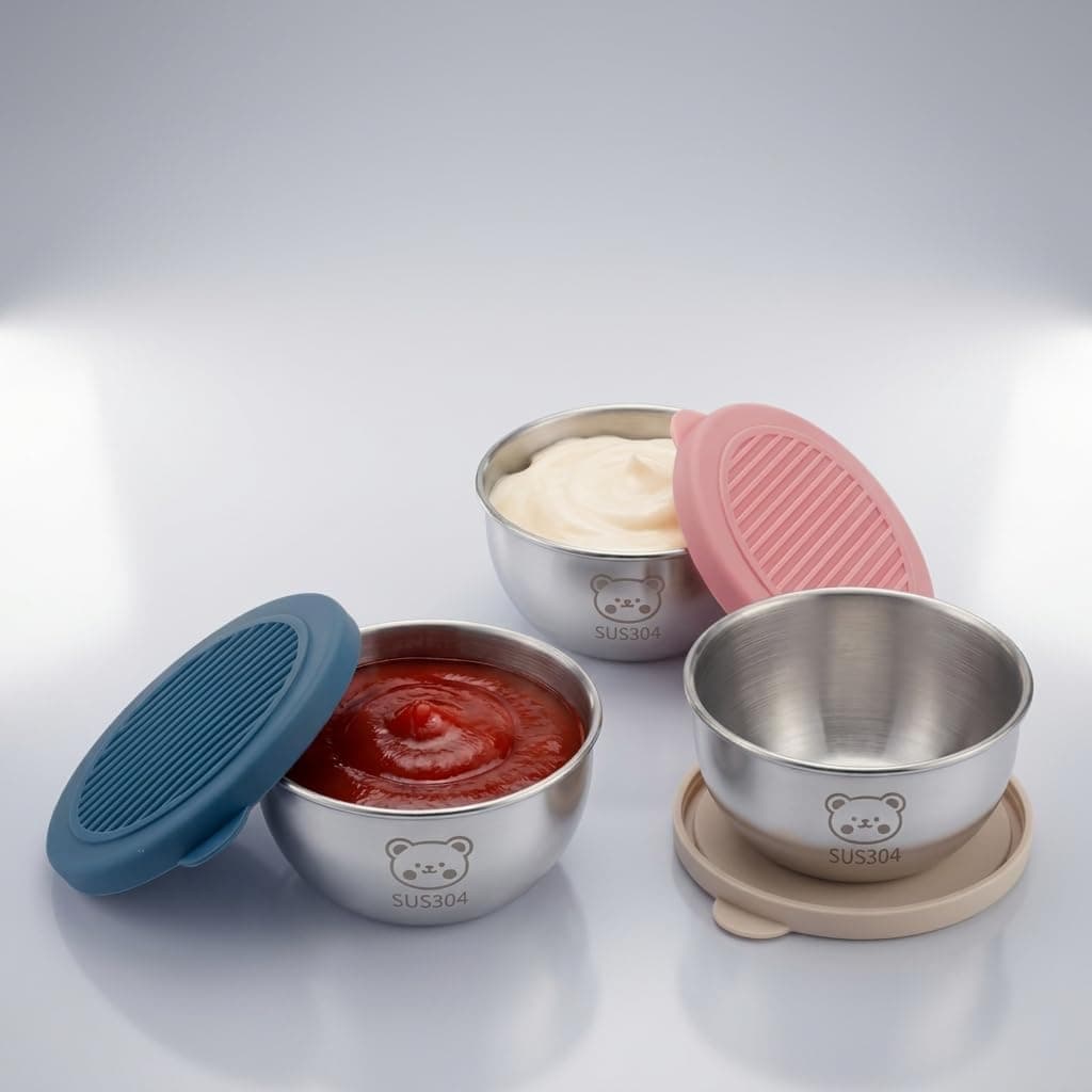 BLACKZA 40 ml Stainless Steel Sauce Containers with Silicone Lids, Leakproof Mini Dip Cups, Salad Dressing & Condiment Containers, Snack, Chutney & Spice Storage, Reusable Food Containers (Pack of 3)